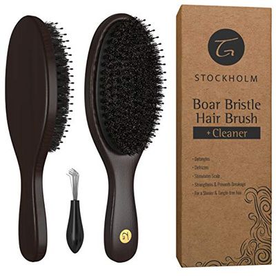 Hair Brush for Men and Women - Natural Boar Bristle Hairbrush Distributes Hairs Natural Oils for Shine, Nylon Pins for Soft Scalp Massage Circulation - Stylist Recommended for Healthy, Soft Hair