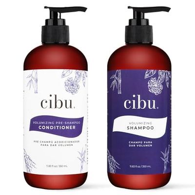Cibu Volumizing Bundle - Pre-Shampoo Conditioner for Fine Hair Thickening w Ginseng and Sulphate Free Volumizing Shampoo for Moisturizing Fine, Thin, or Normal Hair - 11.03 Ounces