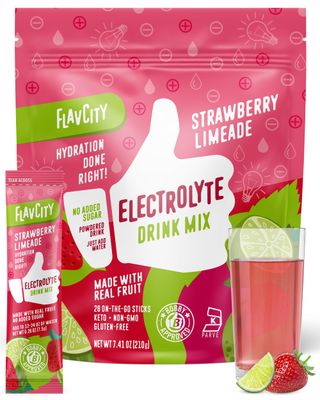 FlavCity Strawberry Limeade Electrolytes Powder Packets - 28 Hydration Packets - No Added Sugar - Hydration Powder with Real Fruit Unrefined Sea Salt - Keto Gluten-Free (28 Stick Packs)