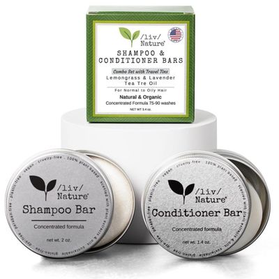 liv Nature Shampoo Bar and Conditioner with Travel Tins Lemongrass, Lavender, Tea Tree Oil Clarifying Growth For Oily Hair USA 2-pk