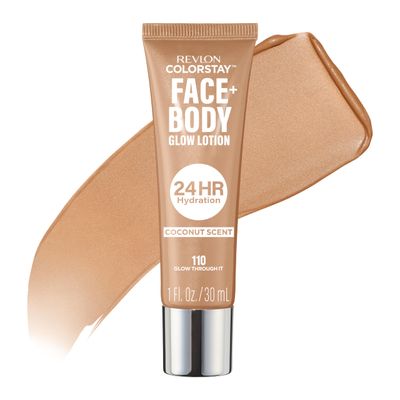 Revlon ColorStay Face Body Glow Lotion, Hydrating Moisturizer, 24HR Hydration, Illuminating Luminizing Shimmer, 110 Glow Through It