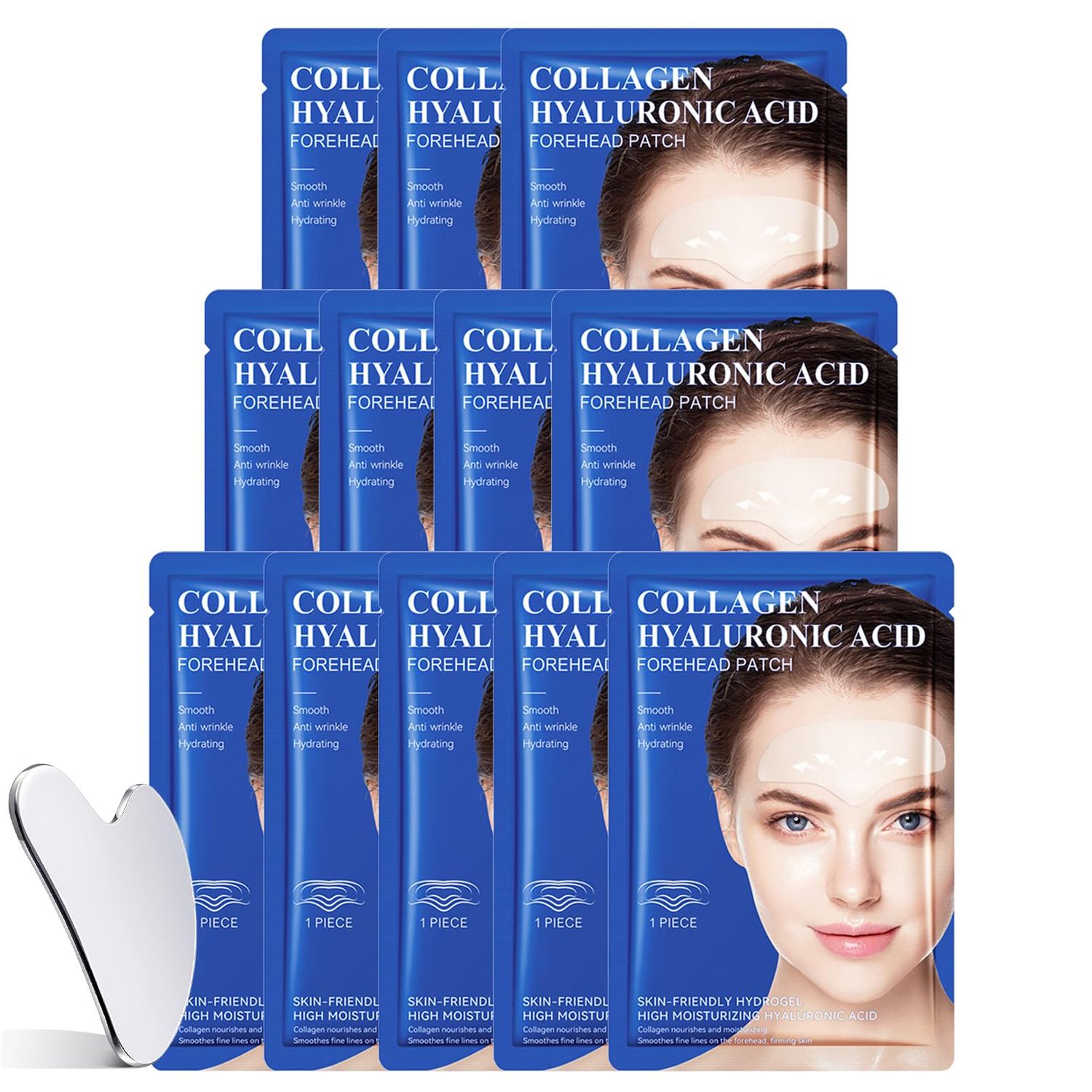 Forehead Wrinkle Patches with Hyaluronic Acid Collagen, Facial Wrinkle Patches for Deep Wrinkles, Anti Wrinkle Patches Overnight, Face Lifting Mask Wrinkle Releaser 12PCS Gua Sha Facial Tools