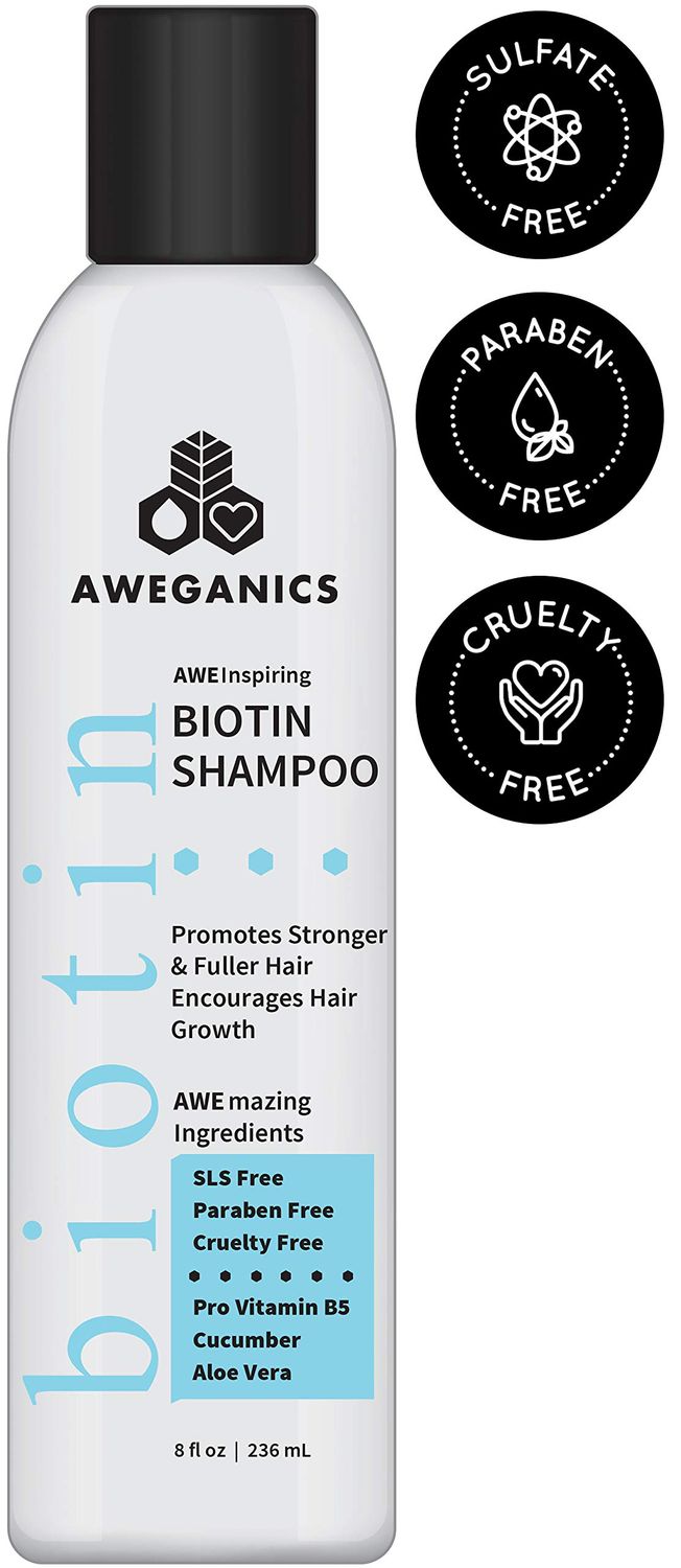 Aweganics Biotin Hair Growth Shampoo, AWE Inspiring Thickening Shampoo for Hair Loss and Thinning Hair - SLS-Free, Paraben-Free, Cruelty-Free, Moisturizing B5 Vitamins, Cucumber, Aloe Vera