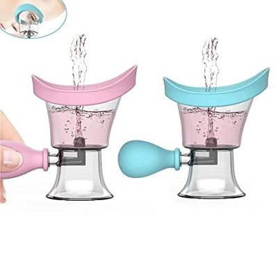 Dexspoeny Eye Wash Cup, 2Pcs Eye Wash Bath, Silicone Eye Cup for Eye Clean with Storage Container, Eye Care Manual Pressure Eye Cleaning Cup Blue Pink for Visual Fatigue Makeup Residue