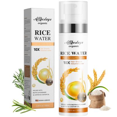 Rice Water for Hair Growth Spray - Non Greasy Hair Growth Serum Infused with Rosemary Water Biotin Caffeine, Promotes Thicker Fuller Softer Hair, Repair Damaged Thinning Hair Dry Scalp Hair Loss