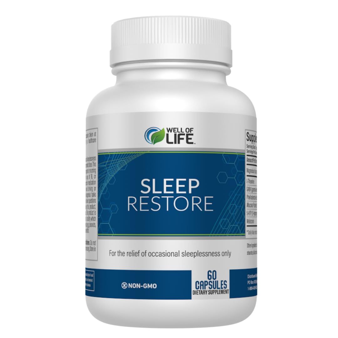 Sleep Restore - Tranquil Sleep Formula with L-Theanine, GABA, 5-HTP, Magnesium, Melatonin More - 60 Veg Capsules for Deep, Refreshing Sleep Overall Well-Being
