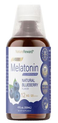 naturereward Melatonin 12mg 4 fl oz Liquid 120 Servings Blueberry Flavor for Adults Non-GMO, Vegetarian Supplement