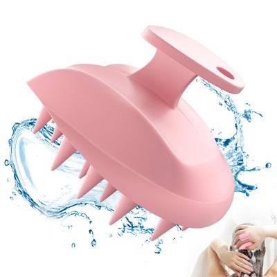 ABBHVN Silicone Scalp Massager Shampoo Brush, Ergonomic Head Scalp Scrubber for Dandruff Removal, Hair Growth, Wet Dry Hair Care, Gentle Exfoliation and Deep Washing for Men Women (Pink)