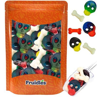Fruidles Gummy Skulls And Bones Halloween Candy, Trick-Or-Treat Creepy Party Bag Fillers, Non-GMO (1 Pound)