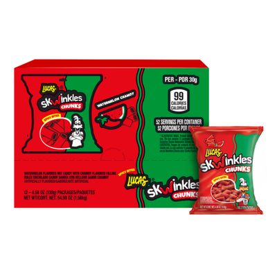 Lucas Skwinkles Sweet Sour Candy Chunk watermeloon Flavored with Tamarind Filling, 12 Bag