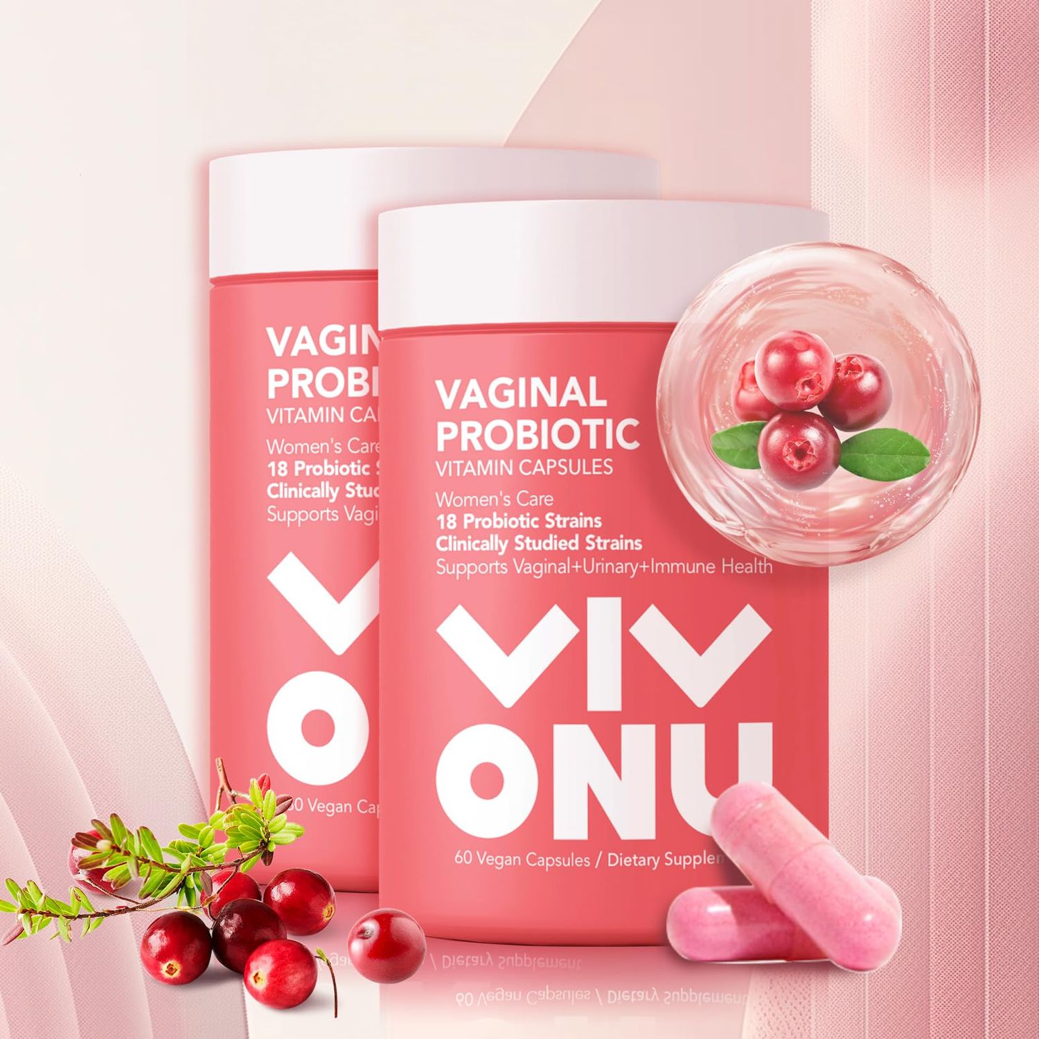 VivoNu Women&#39;s Probiotic,Prebiotics Lactobacillus Probiotic Blend,60 Billion CFUs,18 Strains,Help Women&#39;s Health,Boost Immune,Digestive,Gut,Promote Healthy Vaginal Odor Vaginal Flora