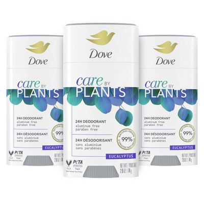 Dove Care by Plants Deodorant Stick for underarm skin care and 24 hour deodorant protection Eucalyptus no aluminum deodorant 2.6 oz 3 Count