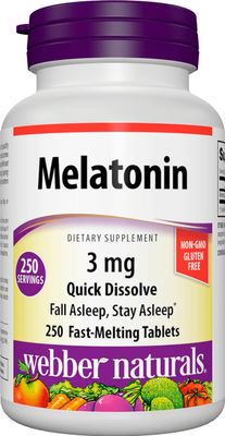 Webber Naturals Melatonin 3 mg, Easy Dissolve, 250 Tablets, 100 Drug Free Sleep Aid for Adults, Gluten Free, Non-GMO, Suitable for Vegetarians