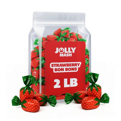 Strawberry Bon Bons Filled Hard Candy 2 LBS Individually Wrapped Strawberry Candy Bulk Bag