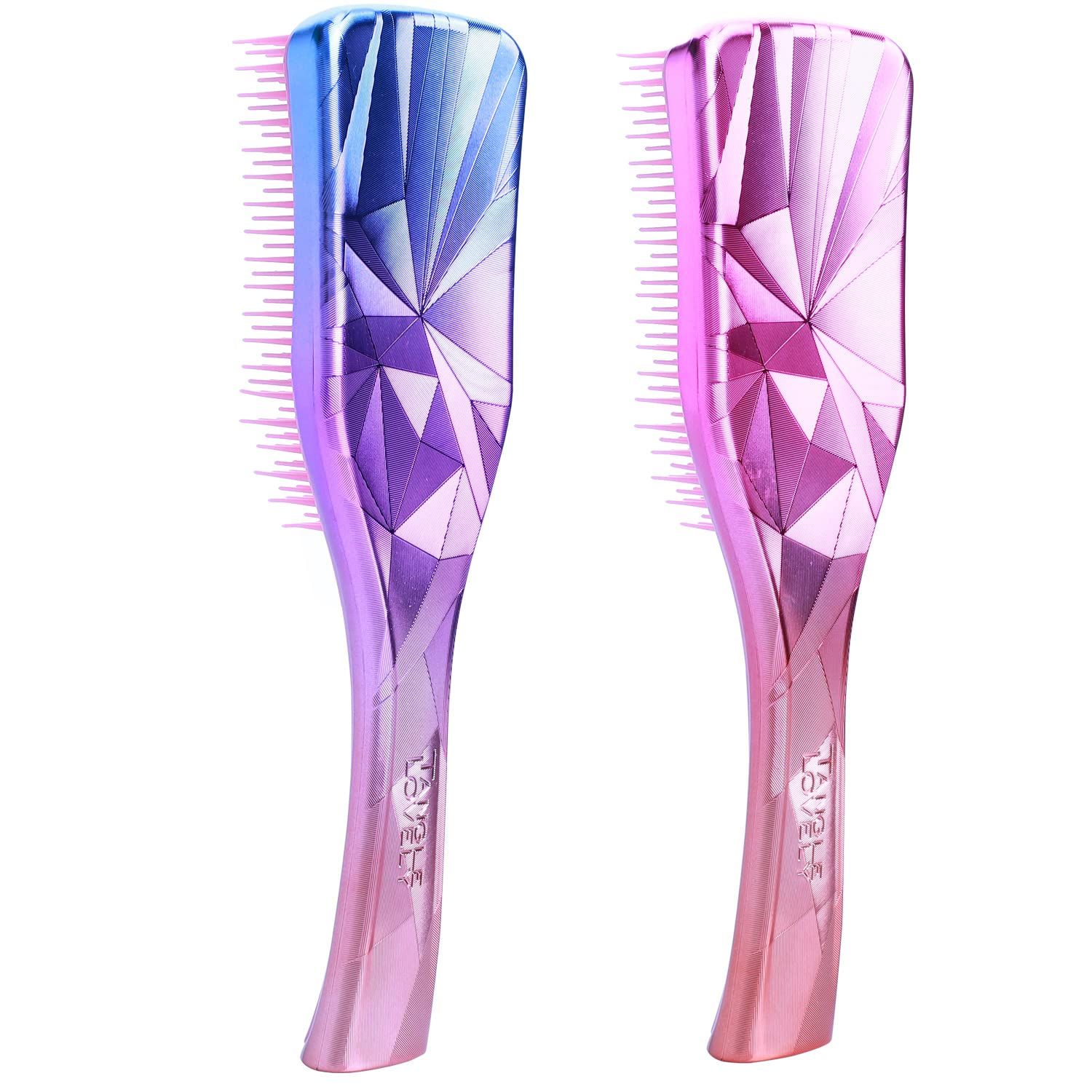 DDHOM Detangler Hair Brush for Adults Kids (2 Count)- Natural, Curly, Straight, Wet or Dry Hair, Three Layer Comb Structure, Massages Scalp (Purple Pink)