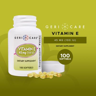 GeriCare High-Potency Vitamin E Capsules - 100 IU for Skin Immune Support, 45mg 100 Count Organic Vitamin E for Women and Men Alternative to Nature Bounty Solgar Vitamin E