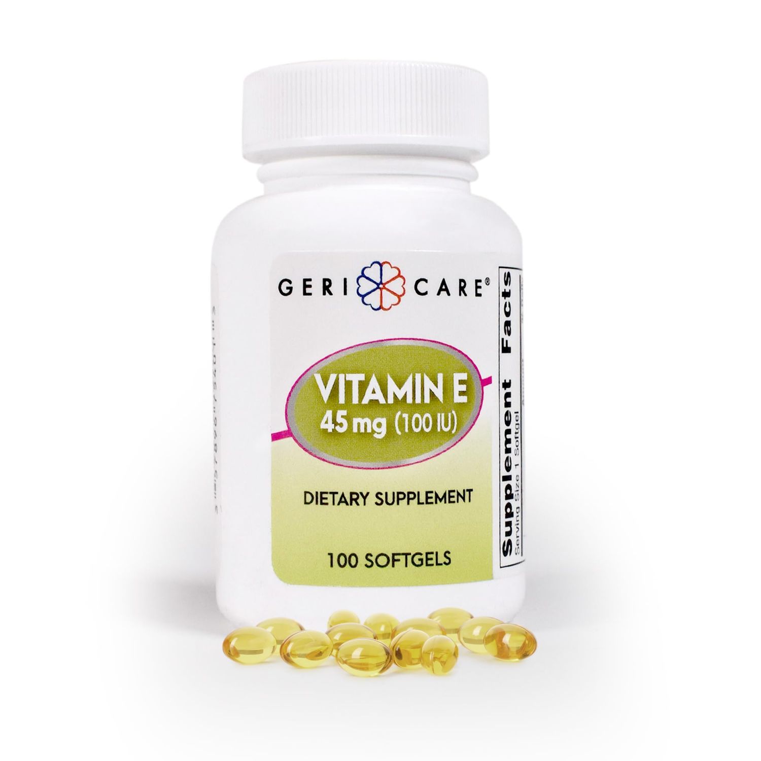GeriCare High-Potency Vitamin E Capsules - 100 IU for Skin Immune Support, 45mg 100 Count Organic Vitamin E for Women and Men Alternative to Nature Bounty Solgar Vitamin E