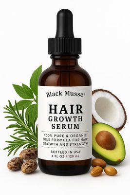 Hair Growth Serum - Organic Oil with Rosemary, Castor, Argan, Jojoba Vitamin E - Hair Loss Treatment for Men Women - 4 oz Dropper Bottle Free Root Comb - by Black Musse