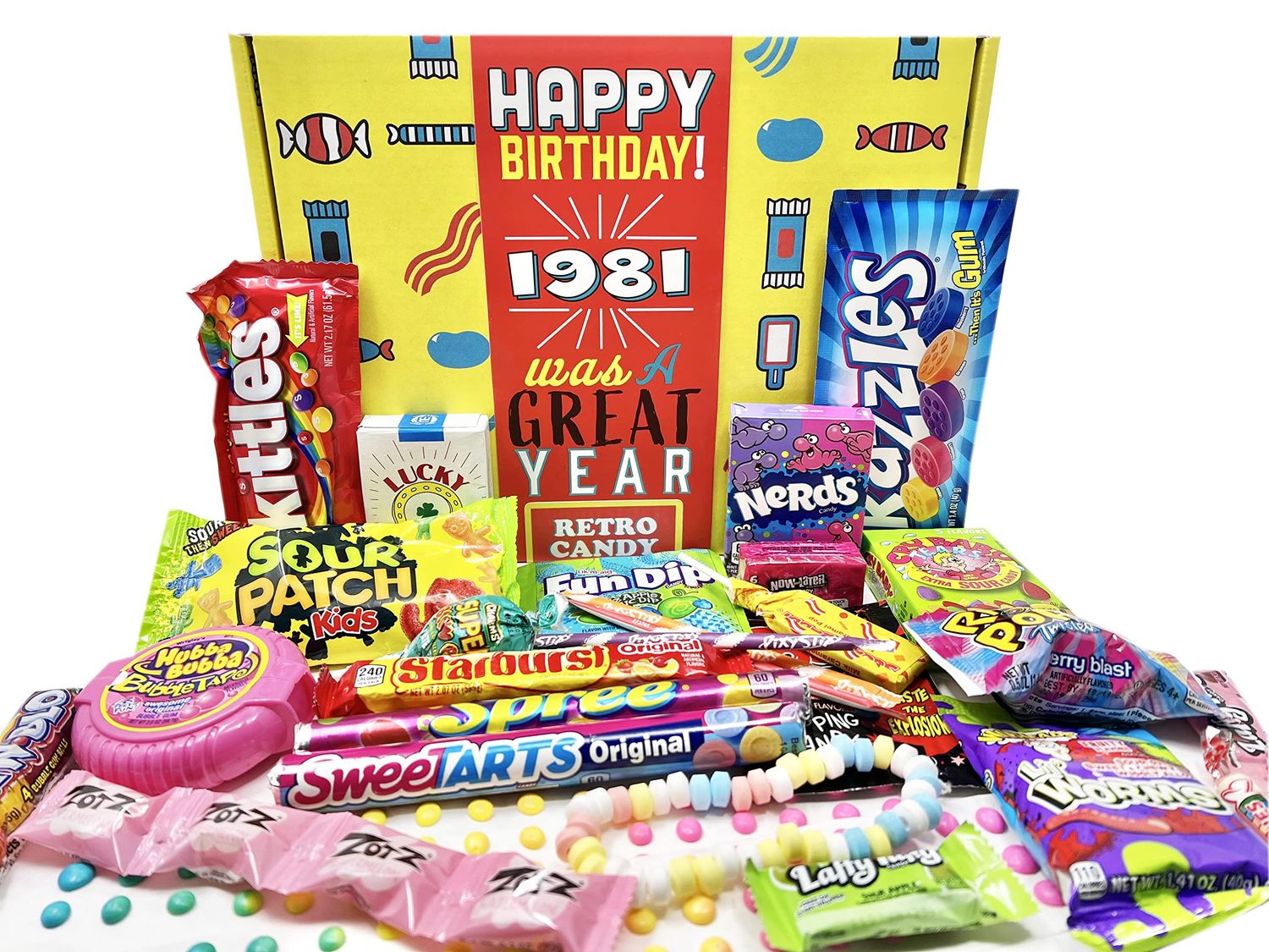 RETRO CANDY YUM 1981 44th Birthday Gift Box of Nostalgic Candy from Childhood for 44th Year Old Man or Woman Born 1981
