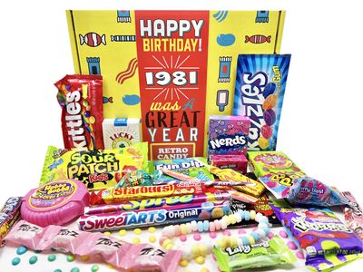 RETRO CANDY YUM 1981 44th Birthday Gift Box of Nostalgic Candy from Childhood for 44th Year Old Man or Woman Born 1981
