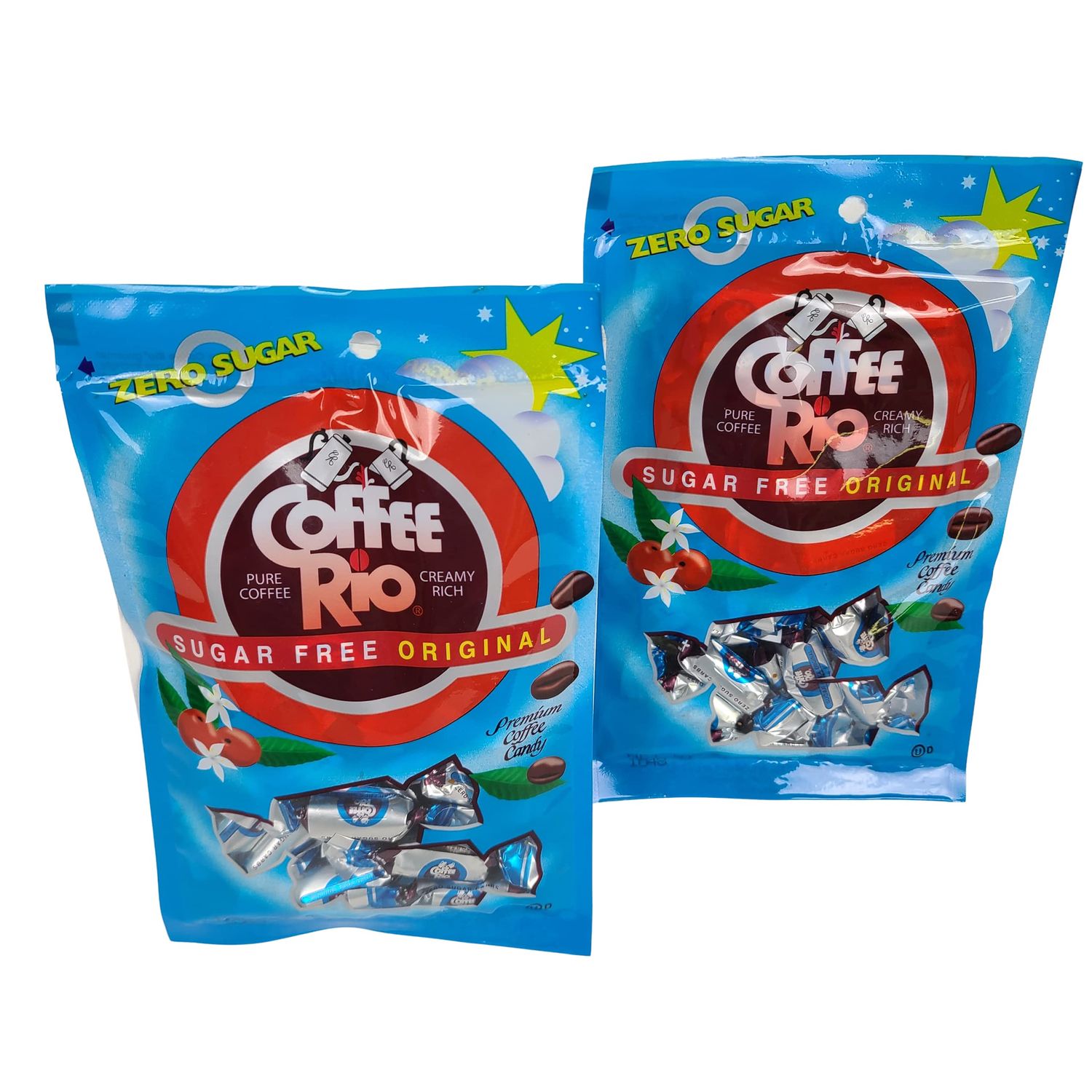 Two Bags Of Sugar Free Candy - Original Coffee Rio Premium Coffee Candy - Each Bag Is 3 Oz - Six Ounces Of Individually Wrapped Creamy Rich Pure Coffee Candy!