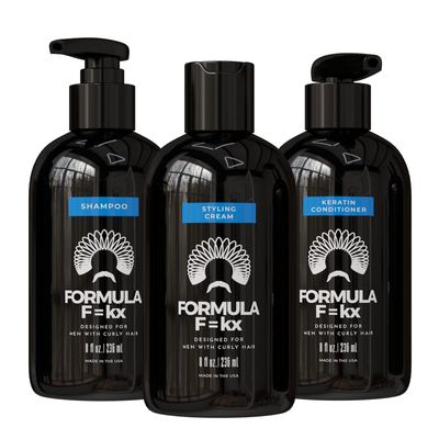 Formula Fkx - Curly Kinky Hair Care System for Men - Hydrating Shampoo, Conditioner, and Curl Cream Set - Sulfate Free - Ocean Scent - 8oz Each