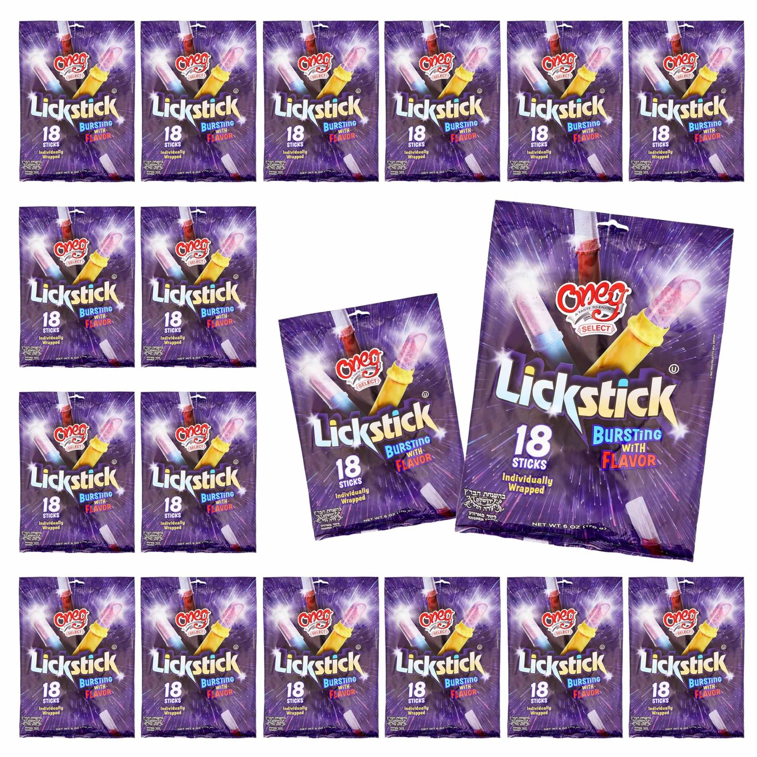 Oneg Lickstick 18-Piece Candy Bulk Pack - Candy for Party Bags Candy Bars, Party Candy for Kids Birthday, Old Fashioned Candy Lipstick Style - Individually-Wrapped Sticks, 6oz Each