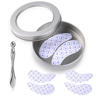 Reusable Eye Patches, 2 Pairs Silicone Under Eye Patches for Fine Lines Dark Circles with Metal Eye Cream Applicator, Visible Metal Case