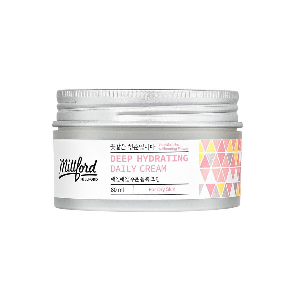 Millford Deep Hydrating Daily Cream 80ml2.7 Oz, Daily Moisturizer for Dry Skin, Panthenol 10, Hyaluronic Acid, Korean Skincare