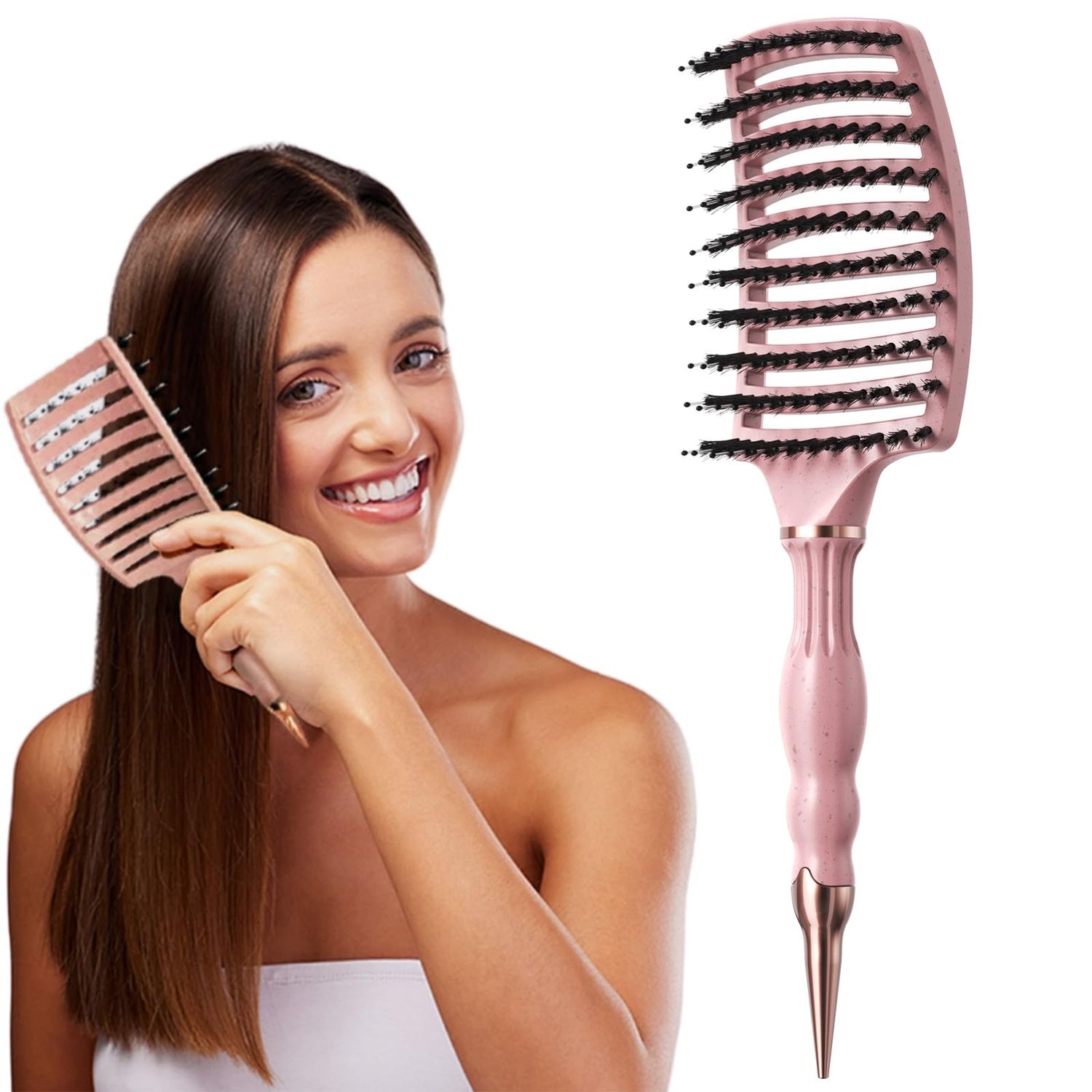 LOBINH Hair Brush, Boar Bristle Hair Brushes, Detangling Hairbrush for Thick Curly Thin Long Short Wet Dry Hair Adds Shine Health and Makes Hair Smooth, Curved Vented Hair Brush for Women Men Kids