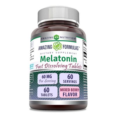 Amazing Formulas Melatonin Fast Dissolving Supplement 60 Mg per Serving Mixed Berry Flavor 60 Tablets Non-GMO Gluten-Free Made in USA