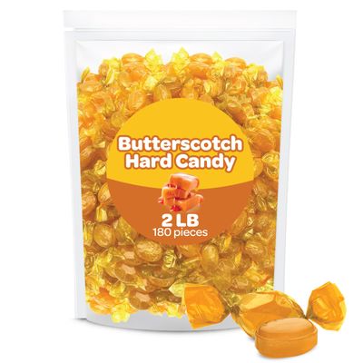 Butterscotch Hard Candy - 2 Pound Bulk Pack (About 180 Count) - Individually Wrapped - Butter Scotch Bulk Candy - Classic Flavor of Old Fashioned Treat