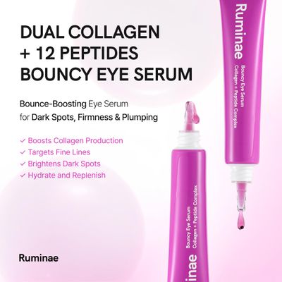Ruminae Bouncy Eye Serum - Vegan Collagen Peptide 12 Korean Jelly Eye Serum for Puffiness Fine Lines Hydrating, Brightening, Non-Irritating, (30ml 1.01 fl oz)