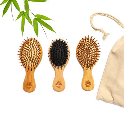 Set of 3 mini bamboo hair brushes, Travel Size Mini Paddle Detangling Hairbrush for Women, Men, Kids and Baby, Thick, Thin, Curly, StraightDry
