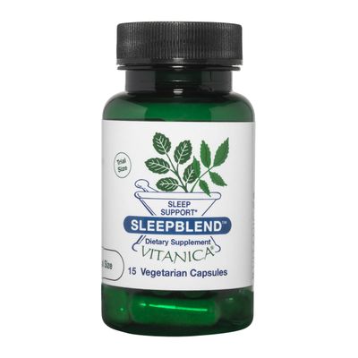 Vitanica SleepBlend - Sleep Relaxation Support for Women - Herbal Supplements with Melatonin, Valerian Root, Vitamin B2 B12 Magnesium - Pro Logo - 15 Vegan Caps