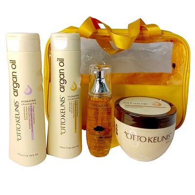 Generic Argan oil set Shampoo, Conditioner, Hair Mask, Elixir. Comprehensive hair treatment especially for hot and humid weather. Gift bag. USA formula products for all hair types., Yellow