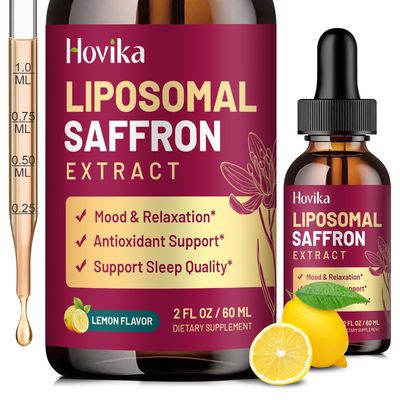 Liposomal Saffron Supplements - 88.5mg Saffron Extract Liquid Drops with L-Theanine, Chamomile, Vitamin C, B6, B12 D3 for Antioxidant, Immune, Mood, Energy, Focus Sleep - 2 Fl Oz Lemon Flavor