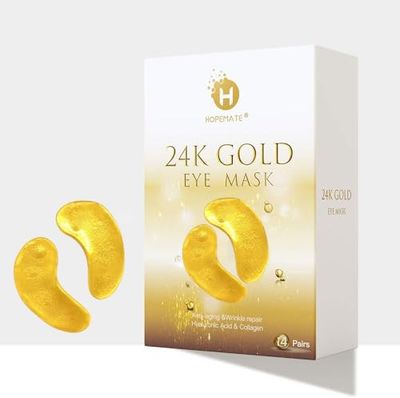 HOPEMATE Eye Patches, Under Eye Mask, 24K Gold Eye Treatment Mask, Dark Circles Gel Pads, Under Eye Bags Treatment for Puffy Eyes, Anti-Wrinkle , 14 Pairs