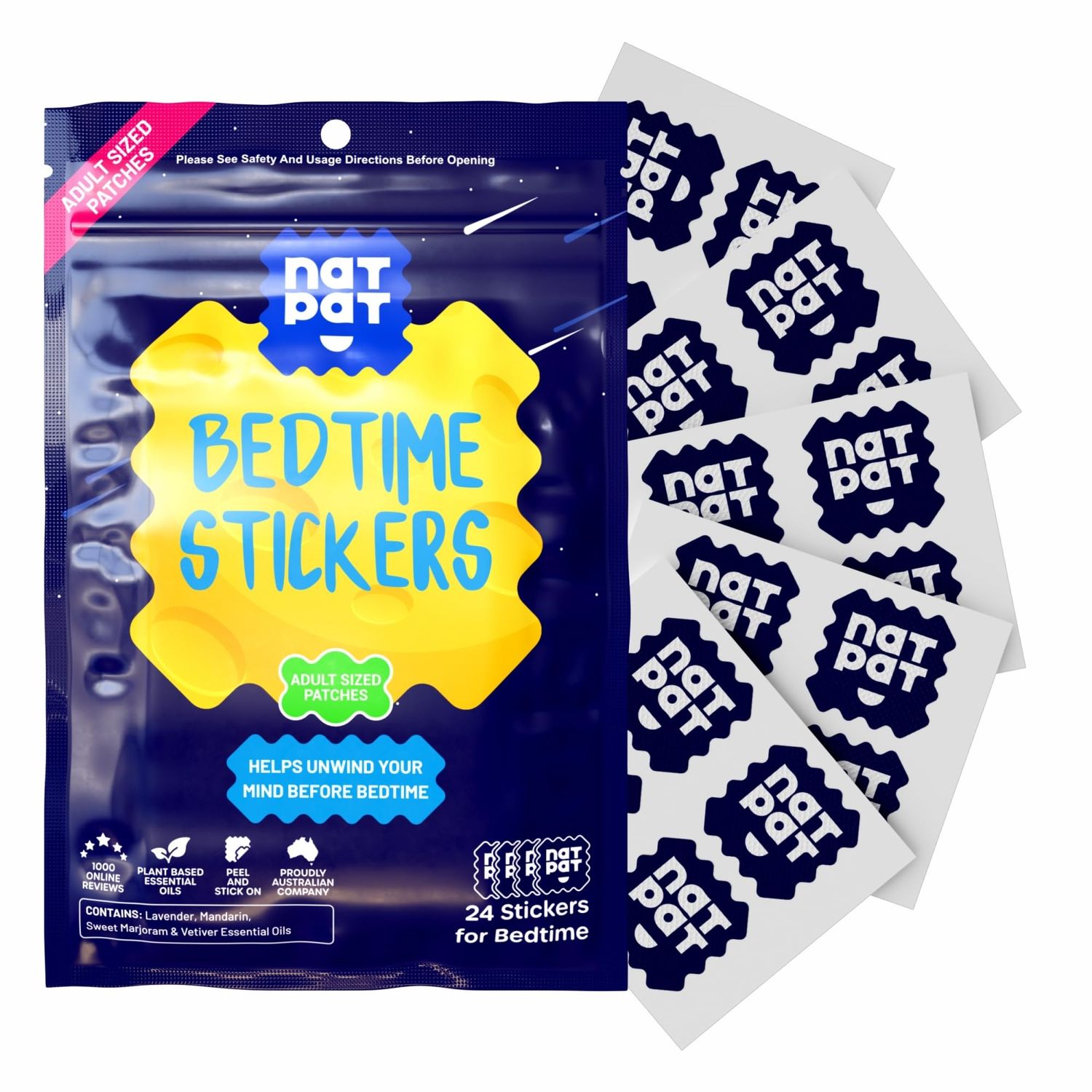 BUZZPATCH NATPAT Sleepy Patch Sleep Aid Patches - Relaxing Bedtime Stickers for Adults - Plant-Based Sleep Support - Drug Melatonin Free Bedtime Stickers - 24 Count