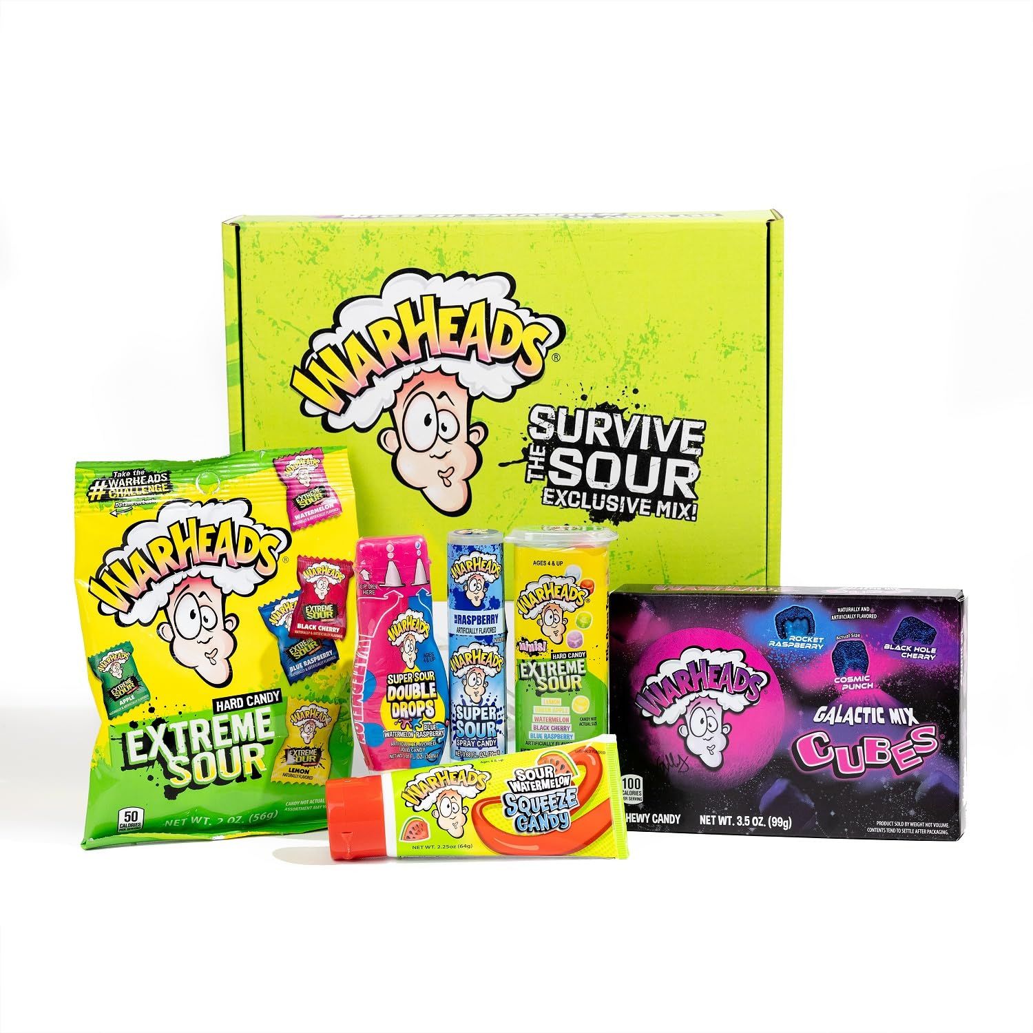 WARHEADS Survive The Sour Specialty Box - Sour Candy Challenge Variety Pack - 6 Candies of Different Levels of Sour for All Sour Seekers