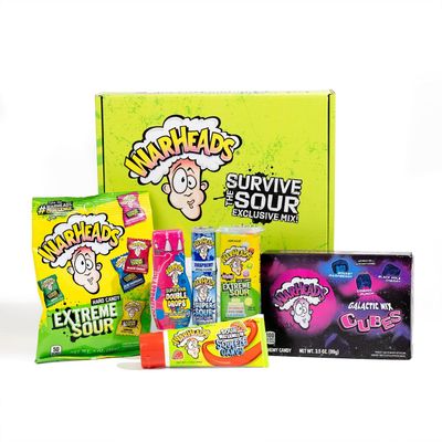 WARHEADS Survive The Sour Specialty Box - Sour Candy Challenge Variety Pack - 6 Candies of Different Levels of Sour for All Sour Seekers