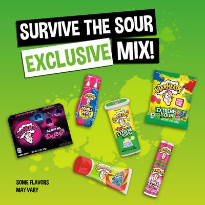 WARHEADS Survive The Sour Specialty Box - Sour Candy Challenge Variety Pack - 6 Candies of Different Levels of Sour for All Sour Seekers