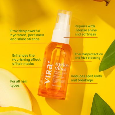 Vir Brazilian Hair Serum, Frizz Control, Anti-frizz Nutrition and Hydration For All Hair Types, Cantaloupe Oil Vitamin E - Pack of 2, 60ml (Melon Vibes), Yellow