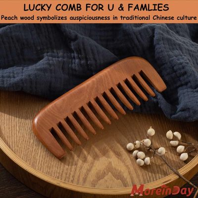 Moreinday Wooden Comb for Women, Labor Comb, Wide Tooth for Curly Hair Growth - Peach Wood