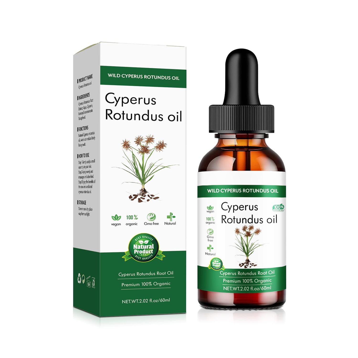 Wild Cyperus Rotundus Oil, 100 Organic, 2.02 fl oz, For Hair Removal, Smooth Skin
