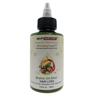 MVP Hair Care, Hair Loss, Brahmi Oil Elixir, Bacopa Monnieri, Cold Pressed, Ayurvedic Herbal Hair Oil, Reduce Thinning, Hair Growth, 3.38 Ounce Nozzle (3.38 Fl Oz (Pack of 1))