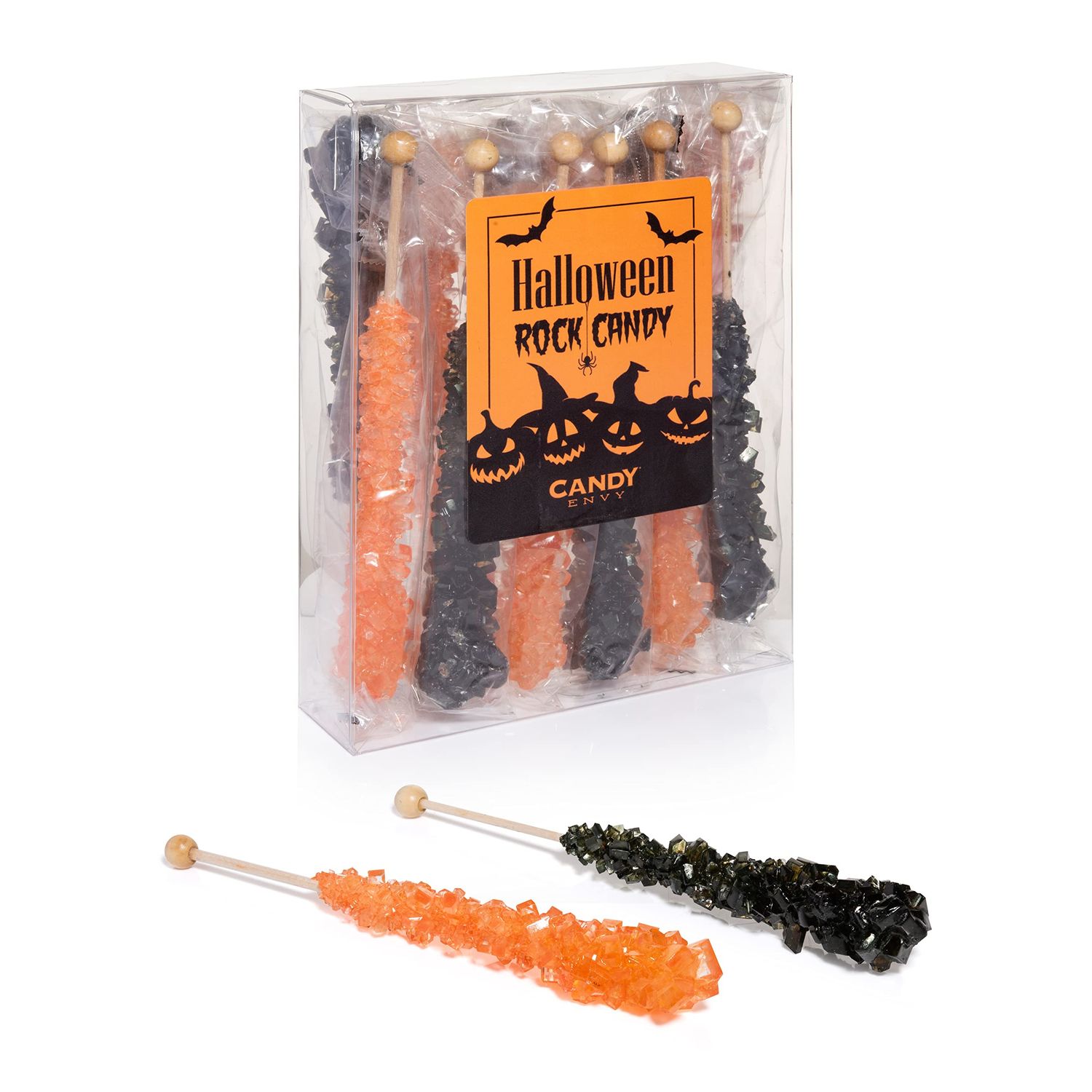 Candy Envy - Halloween Rock Candy Sugar Sticks - 10 Indiv. Wrapped - Black Orange Trick or Treat