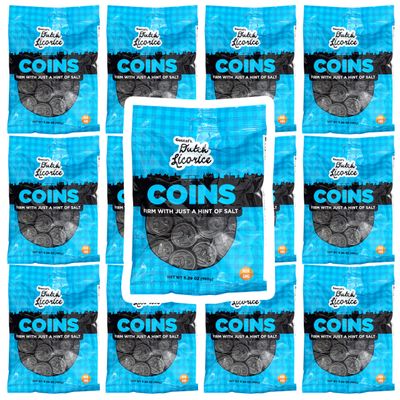 Dutch Licorice Coins, 5.29 Ounce Bags (Pack of 12), Black Licorice Candy