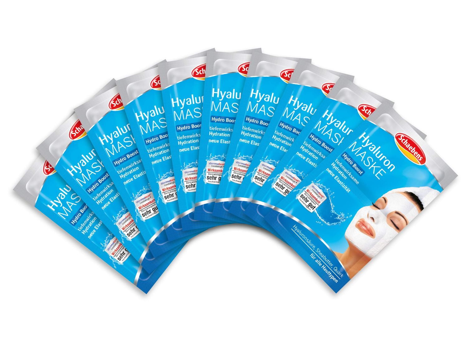 Schaebens Hyaluron Hydro Boost Mask - with Macadamia oil, shea butter and Quark - for 20 Applications (Pack of 10 x 2 units. 5 ml per unit)- for all skin types
