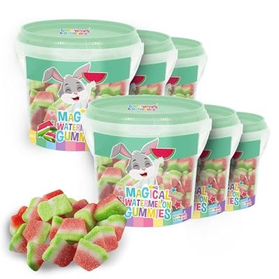 Sophiepops Gumdrops Watermelon Candy Gummies Bucket, Bulk Candy Snacks for Kids and Adults, Vegan Chewy Watermelon Gummy Candy Made with Fruit Juice, Fat Free, Non GMO, 6 Pack